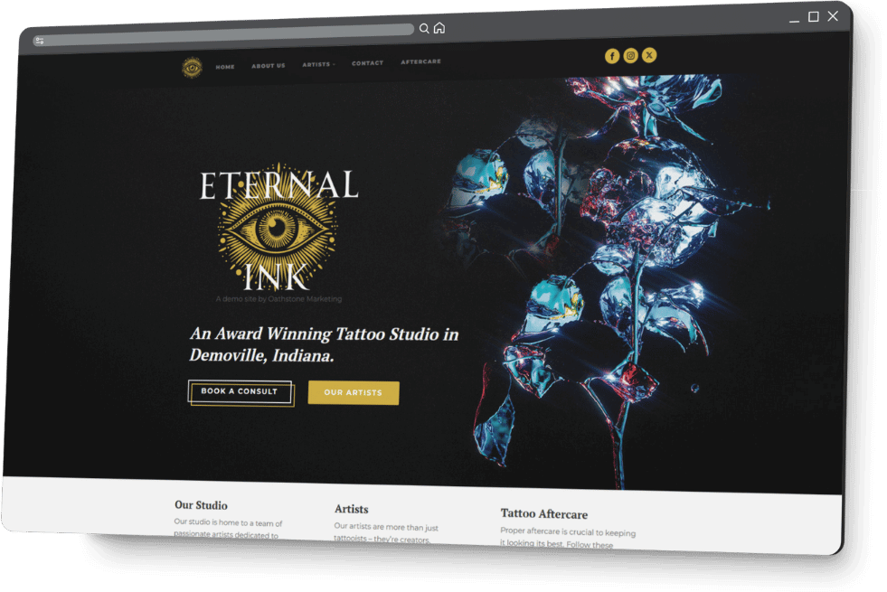 A gold website theme built for tattoo studios